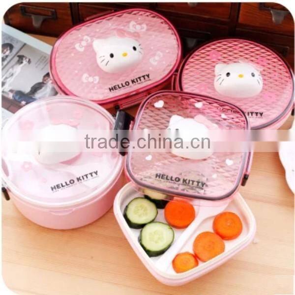 Cute Cartoon Microwaveable Double Layer Plastic Bento Lunch Box Spoon,hot new product for 2015,CUSTOM plastic lunch box supplier