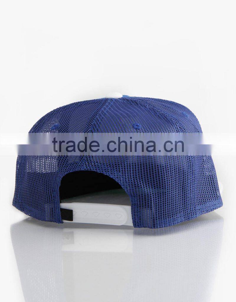 Flat brim blue custom mesh snapback hat