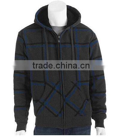 Men's Printed Plaid Fleece Jacket With Sherpa Lining