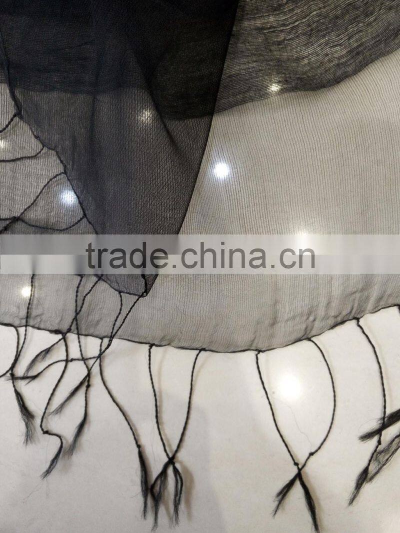 2017 Fashion new arrival lady jacquard plain solid color 2layers silk mixed viscose scarf shawl