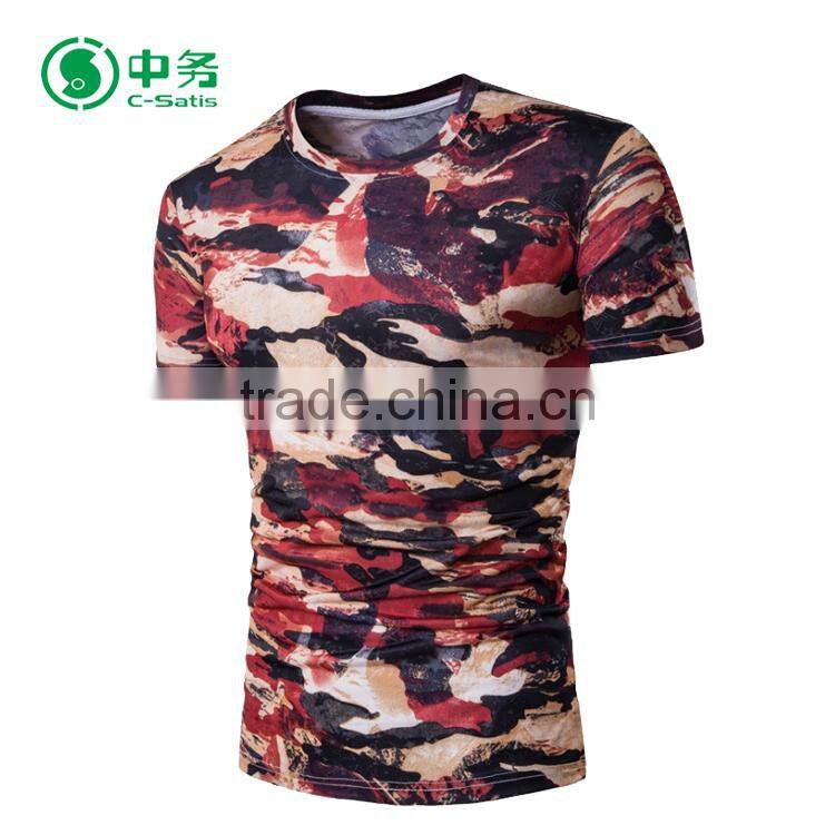 New Style Summer 100% Cotton Short Sleeve Camouflage Printed T Shirt for Men