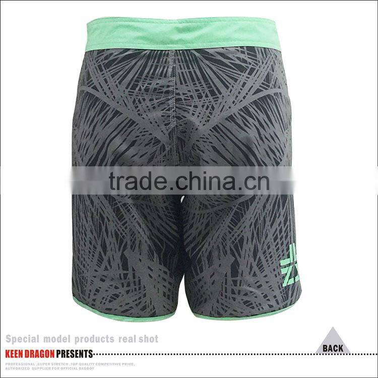 4-way stretch mens beachwear contrast waistband printed board shorts
