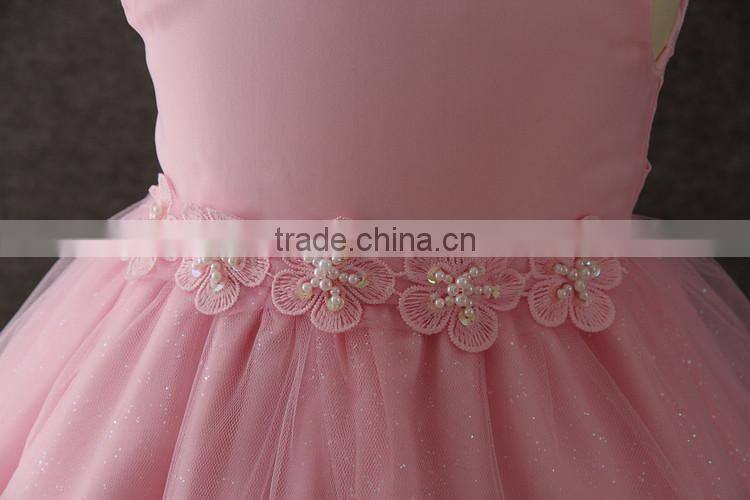 Summer frock designs pictures Baby girls one-piece party dresses Sleeveless Puffy Applique Pink Flower Shiny performance dress