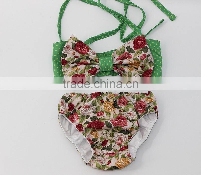 Greenery baby summer seaside floral sling bowknot swimsuit for 2017 cute lovely chic wholesale