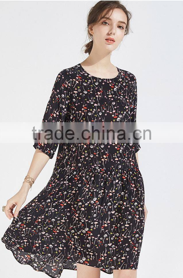 Z&M Lady's 2017 New Fashion dress Women's Silk dress Floral Dress dress