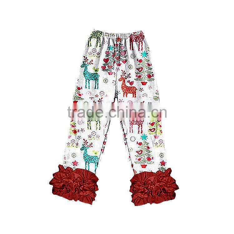 wholesale giggle moon latest design fall winter children Christmas girls cotton triple ruffle pants