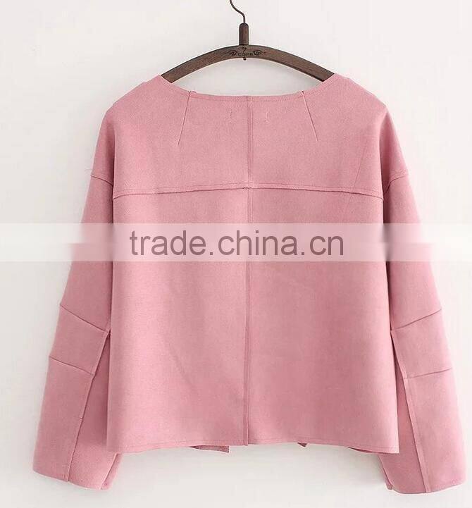 Runwaylover EY1007C Europe Style 2016 Women Fashion Pure Color Suede Jackets