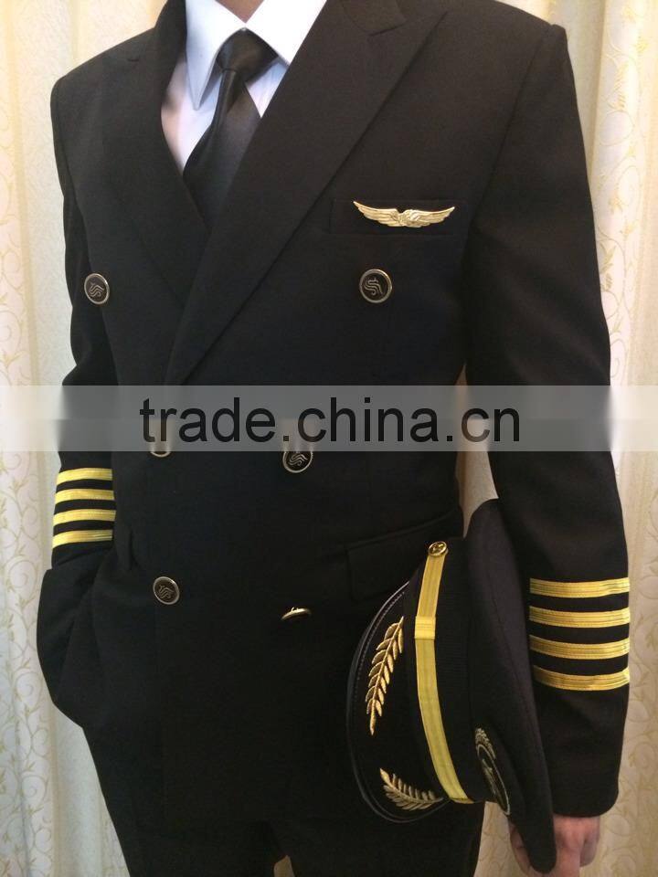 Juqian Good quality custom winter style factory price Green Mens long sleeve airline pilot uniform for captain