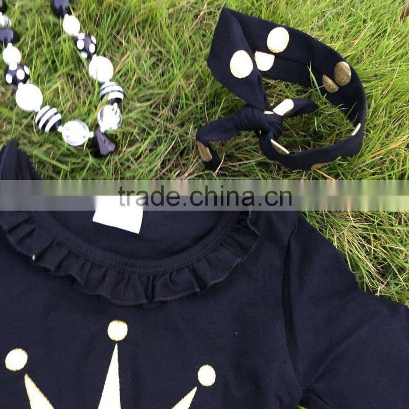 black 2-7t FALL/Winter kids OUTFITS crown gold dress girls hot sell cute clothes kids with matching headband