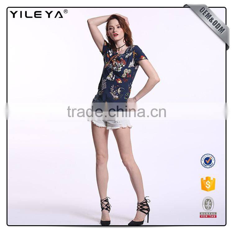 With pattern cheap women top,cheap custom t shirt,custom logo t shirt