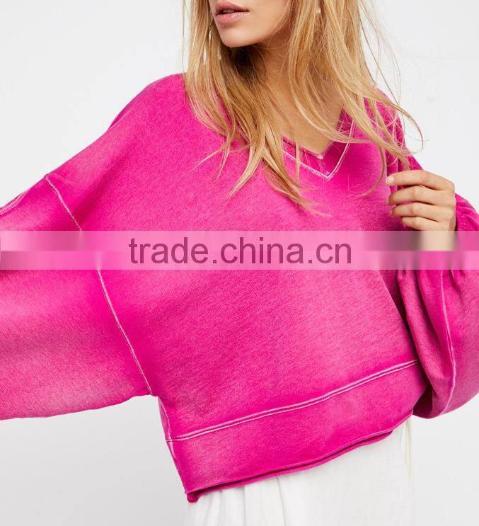 100% cotton, bat wing sleeve,solid top,plus size,2017 new fashion