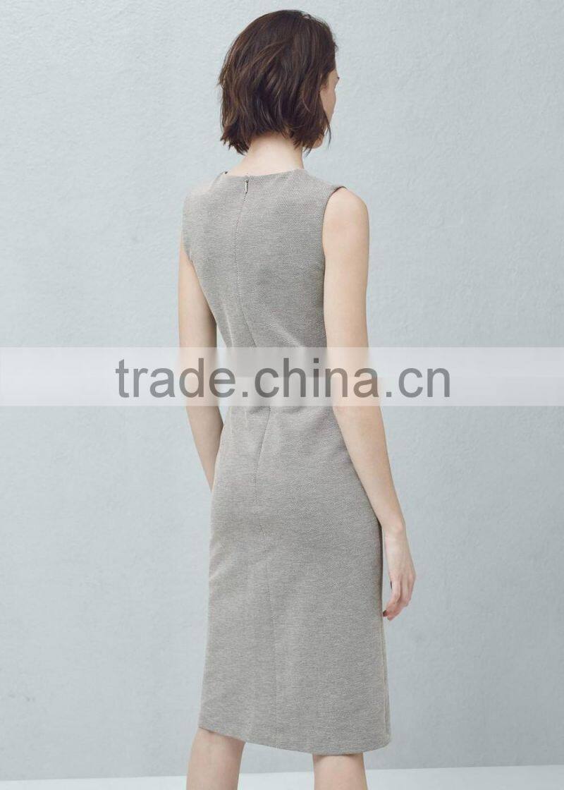 Ladies latest style linen light grey bodycon knee length dress