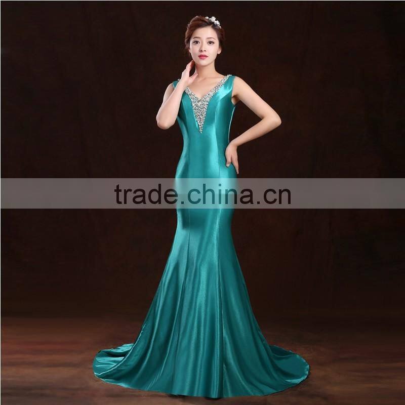 Evening dress sexy bra shoulder 2016 new fashion fish feast slim gown dress for lady
