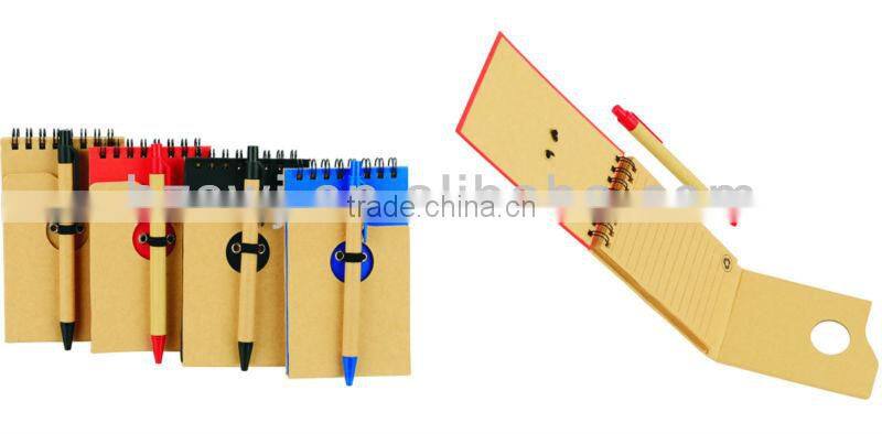 Hard kraft paper cover spiral winding pocket notebook 70grams 60sheets 16.5*8cm with paper pen