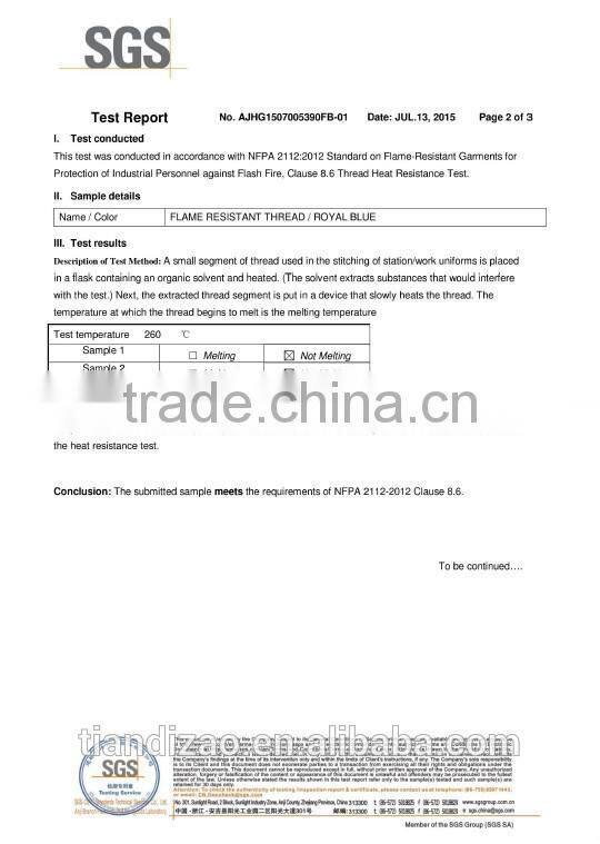 dyed meta-aramid sewing thread Ne40S/3/Fireproof sewing thread/fireStop aramid thread
