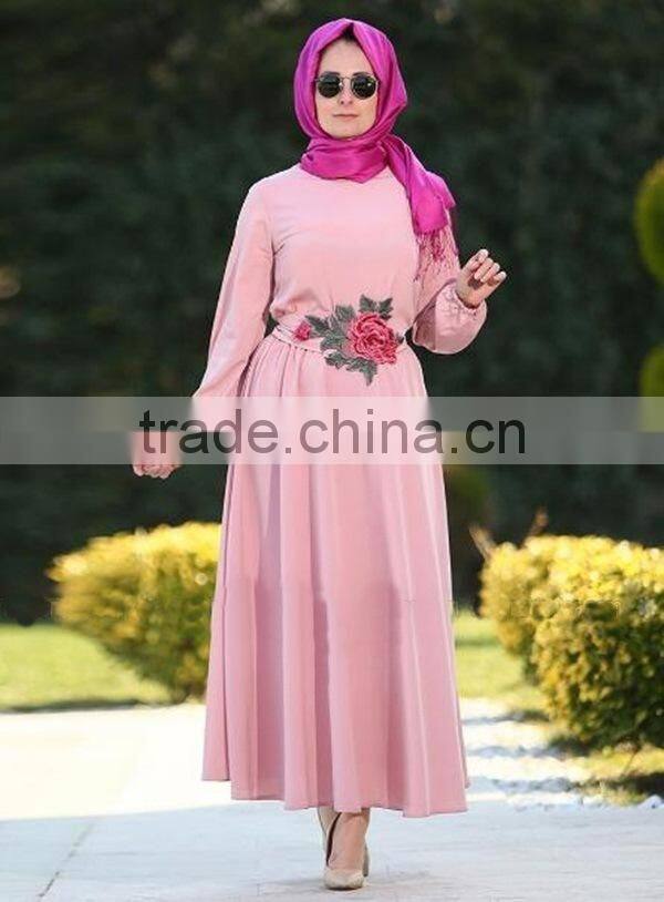 polyester rose waist muslim dress/dql Arabian islamic polyester breathable abaya kaftan dresses/loose fit middle east clothing
