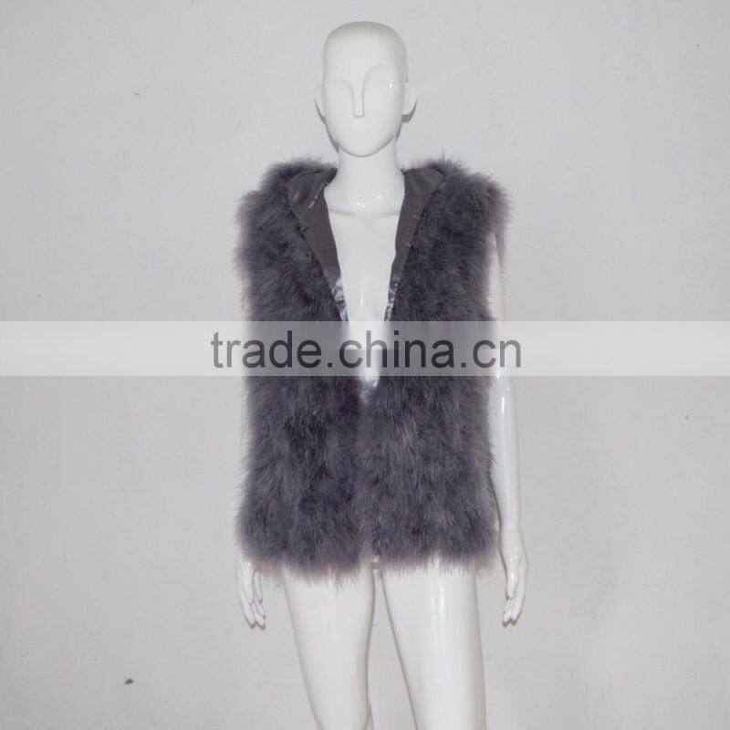 SJ007 Hooded Women Ostrich Feather Vests