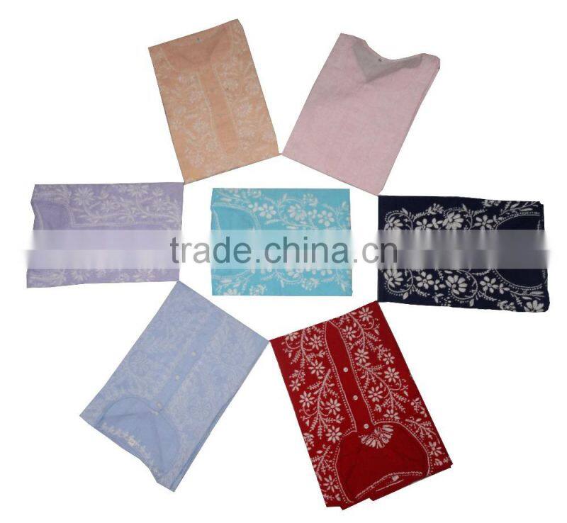 Indian Lucknow Chikan Kurtis,Cotton Embroidery Kurtis Top Tunic