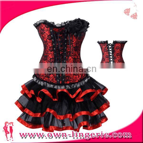 Women's Plus Size Lace Up Corset Lingerie with skirt