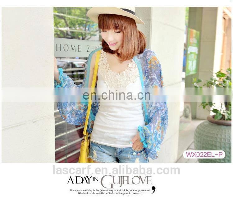 2015 fashion design polyester chiffon summer raglan sleeves cape(WX022EL-P)