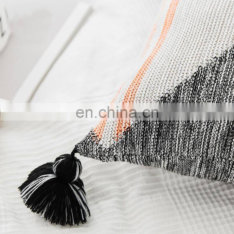 i@home Geometric splicing triangle ball tassel fringe cotton sofa pillow cushion cover