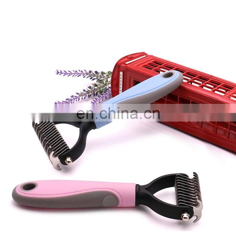 Pet Grooming Tool 2 Sided Undercoat RakeTangles Hair Remove Dog Knot Brush