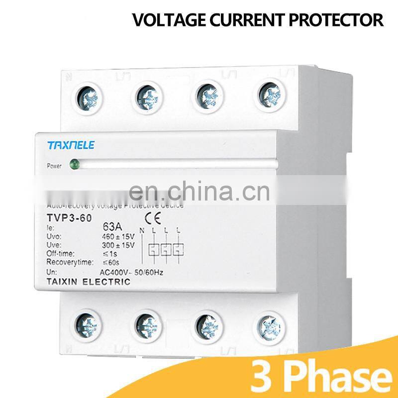 3P 63A 380V Three Phase Din rail automatic recovery reconnect over voltage under voltage protective protect protector relay