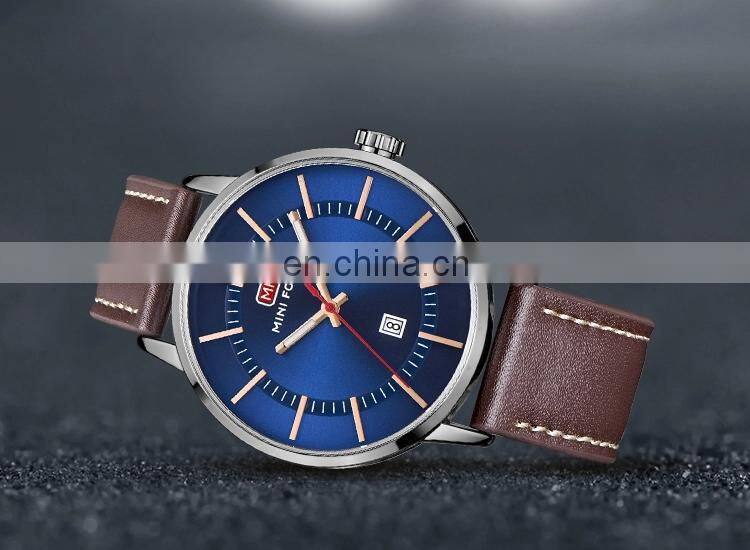 MINI FOCUS MF0033G Top Brand Men's Quartz Sport Wristwatch Date Clock Male Luxury Gold Leather Strap Military Watches