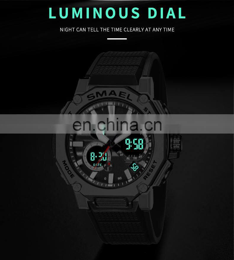 SMAEL 8047 Quartz Watches Sports Male Clock Alarm 50M Waterproof Stopwatch LED Back Light Wristwatches Men Watch Sport