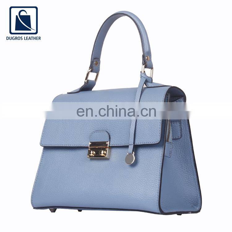 Nickel Fittings Polyester Lining Material with Matching Stitching Zip Closure Women Genuine Leather Handbag