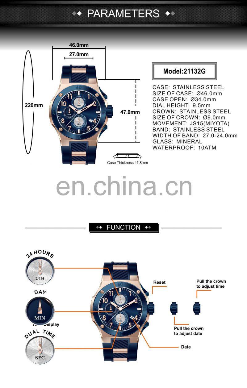 2022 High Quality Blue Silicone Quartz Watches Custom Logo Rose Gold Steel Case Sport Watch Designer Watch Luxury Men