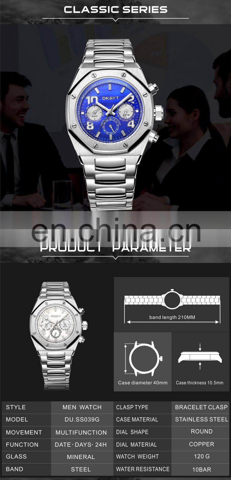 High Quality Customized Classic Multifunction Men Steel Wristwatch Collection Luxury Male Gold Watch