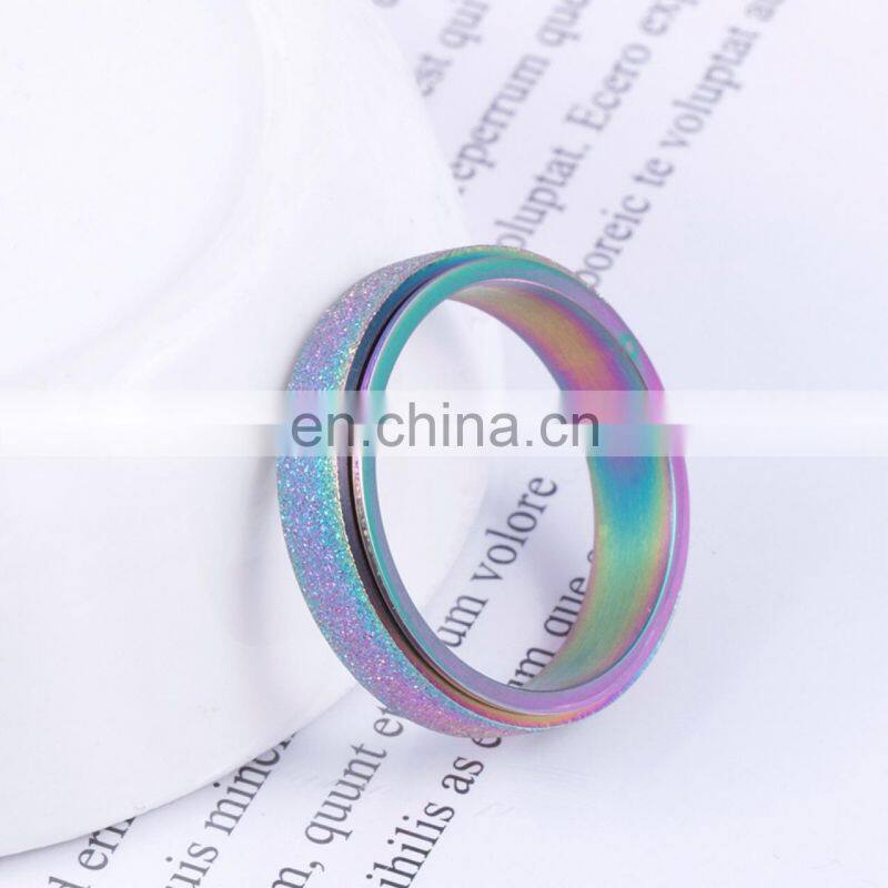 6mm Spinner Ring for Women Men Stress Release Rotatable Sandblasting Stainless Steel Tail Ring