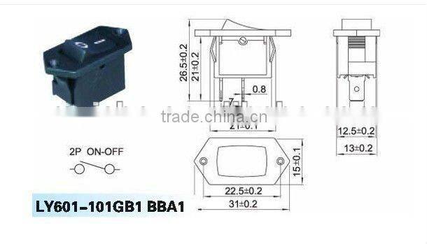 ON-OFF marine rocker switch with two pins