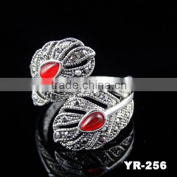 2015 Fashion Crystal Gemstone Gold Plated Rings For Women Feather Finger Open Rings