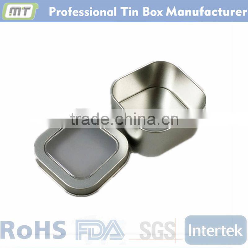 small metal square tin box with window top for gift package