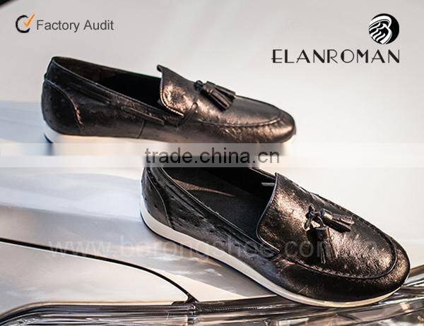 Ostrich grain british vintage style men tassel shoes loafer