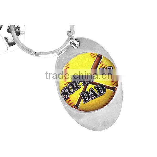 Lead & Nickel Free!! Softball MOM Key Chain Silver Tone Oval That Displays A Softball & Bats Keyring