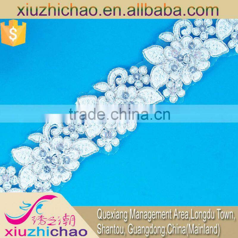 T0105-4A factory sale polyester sequins embroidery lace trims dress decoration