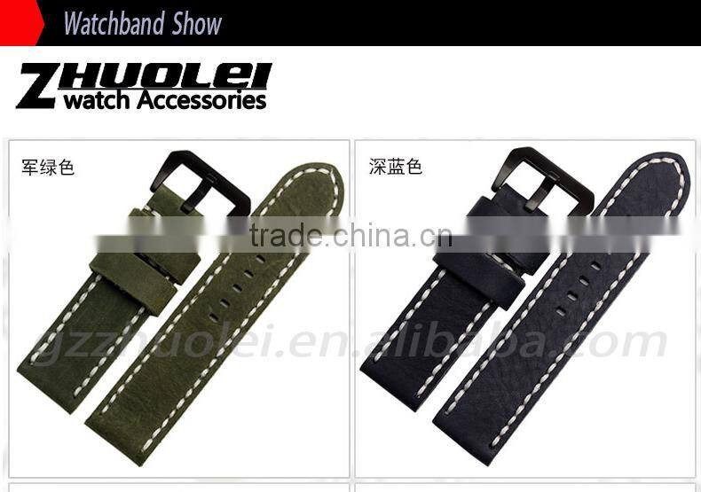 2015 New Style 22|24|26mm 100% handstitch Black Red Grey Armyeather watch strap wholesale 3pcs