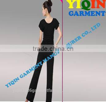 High quality gym wear lotus leaf short sleeve sexy ladies gym wear yoga wear