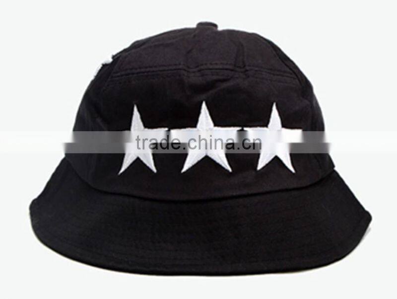 2014 fashion black 3d stars embroidery folded bucket hat