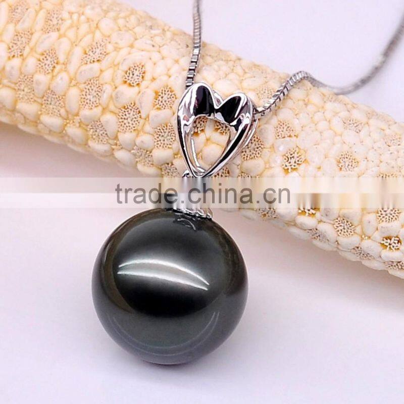 low price real natural 11--12mmtahitian black pearl necklace pendant