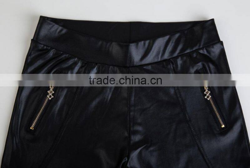 2015 New Fashion Hot Sexy Zippered Leather Pants