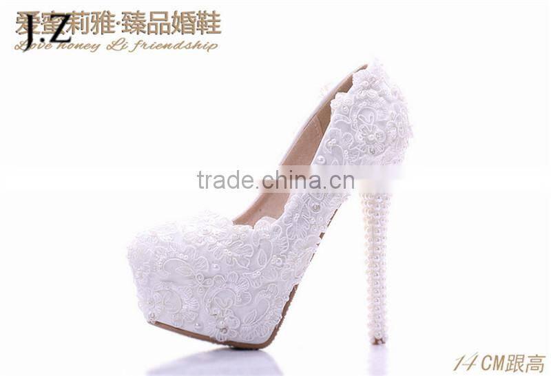 OW17 pure white lace beads wedding shoes sexy high heel platform wedding shoes