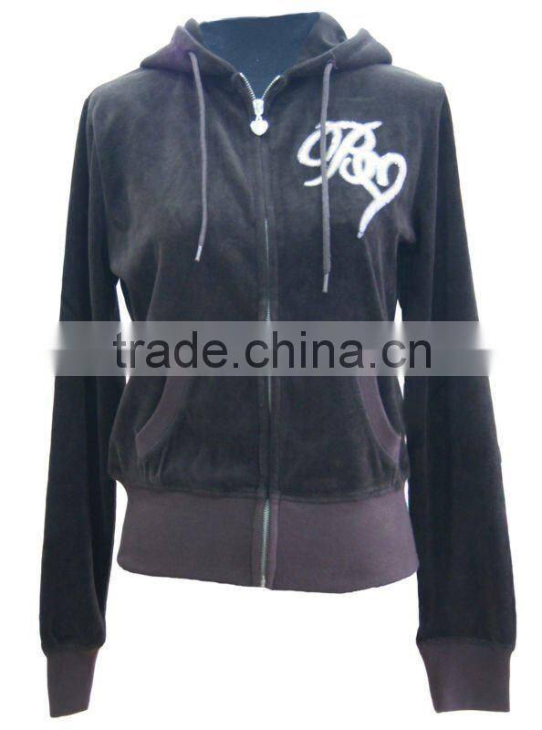 Hot Ladies 2pcs Velour Suit with Beautiful Sequins Embroidery