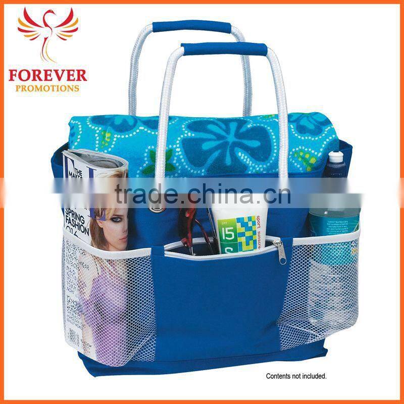 New Design Promotional Nylon Travel Tote Bag With Rope Handles And Mesh Pockets