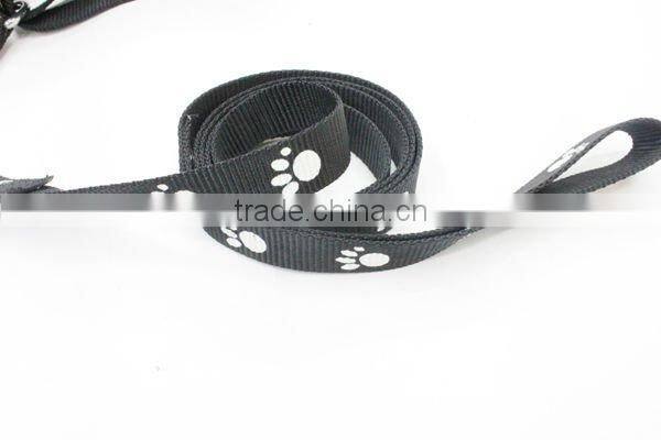 Black printed paw dog leash and harness set