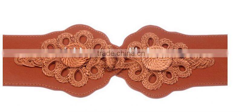 fashion simple lady all-match braided discoid button Chinese knotting buckle elastic wide waist belt for long thick wown coat