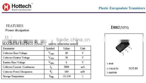 NPN power transistor 2SD882 D882